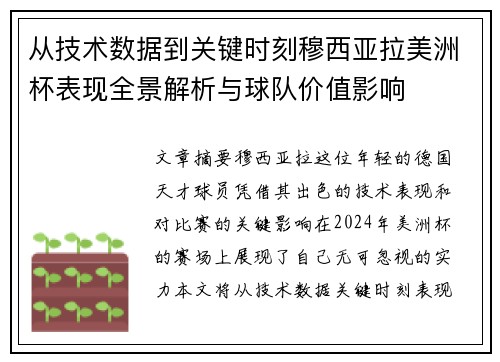 从技术数据到关键时刻穆西亚拉美洲杯表现全景解析与球队价值影响